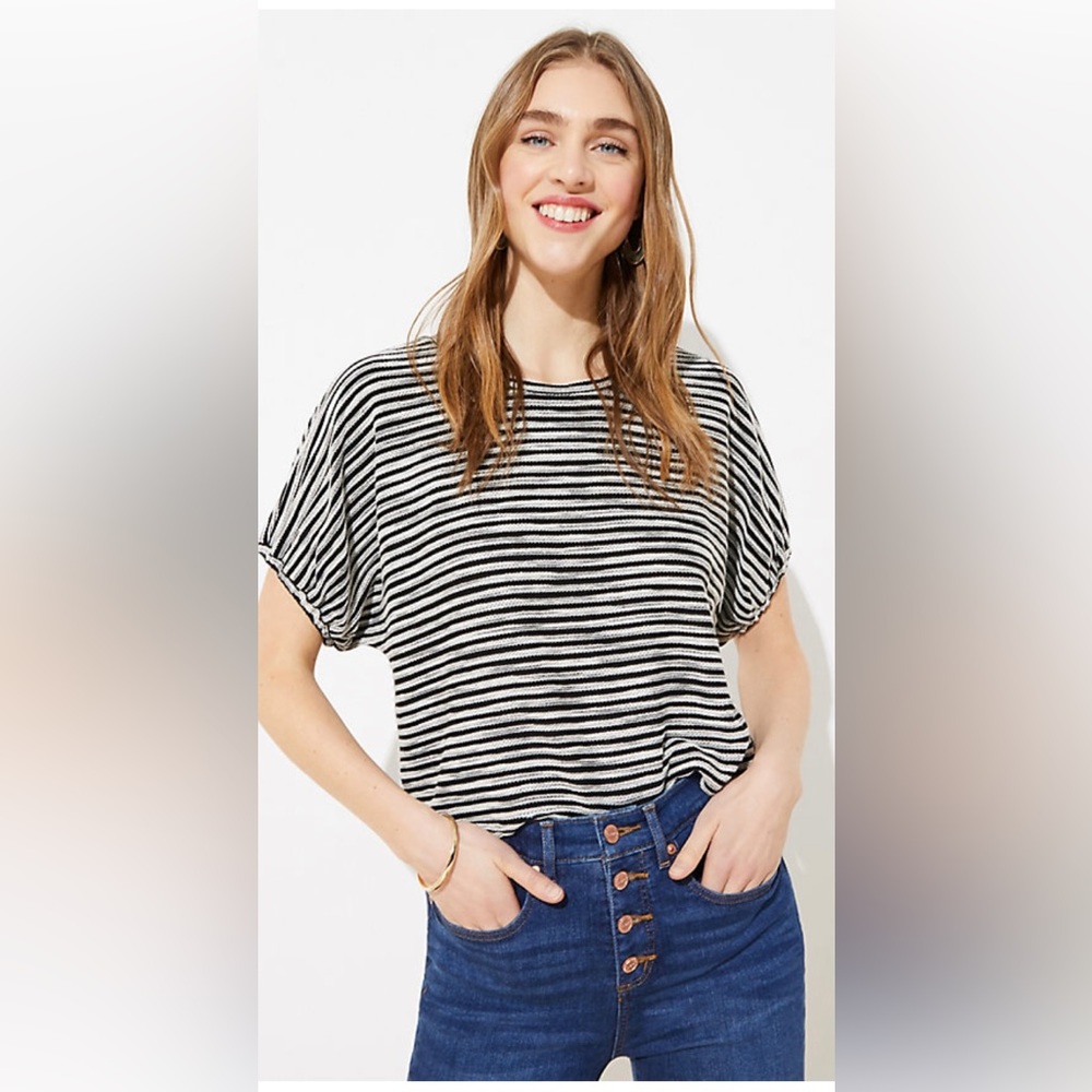 LOFT Striped Bubble Sleeve Top